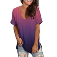 thumbnail image 2 of HWRETIE T-Shirt Dégradé pour Femmes à Manches Courtes, Col Rond, Coupe Ample, Haut Décontracté, Blouse d'Été, 2 of 4