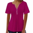 thumbnail image 1 of AherBiu Womens Tops Summer Button Round Neck Solid Color Ruched Dressy Casual Loose Tunics Tshirts, 1 of 3