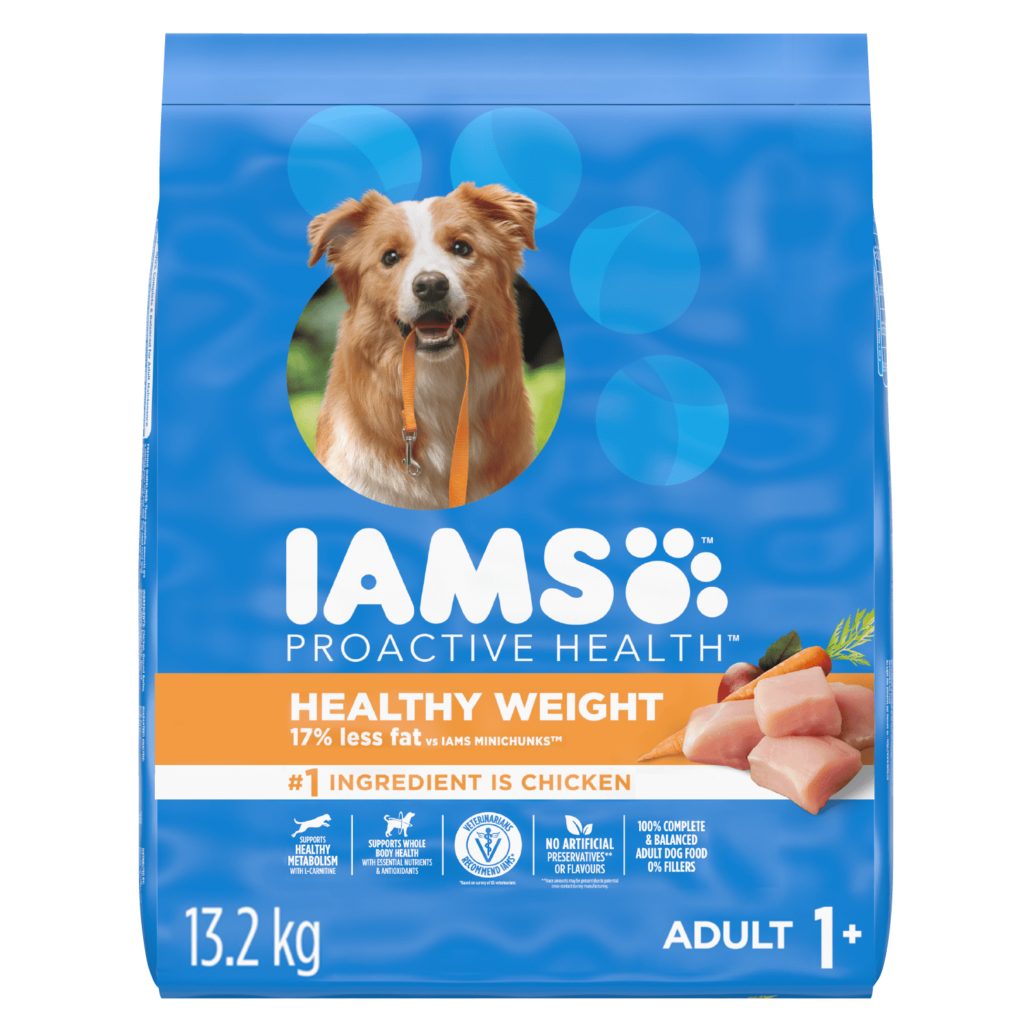 Iams Nourriture Sèche pour Chiens Adultes Contrôle du Poids Santé avec du Vrai Poulet 13.2kg