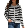 thumbnail image 1 of Cardigan à Rayures pour Femmes, Chandail Tendance à Manches Longues, Boutonné, Col Ras du Cou, Cardigans en Tricot, 1 of 8