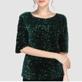 thumbnail image 4 of Breezora Haut à Paillettes Scintillant pour Femmes, Col Rond Tendance, Manches 3/4, Blouse à Paillettes, Chemise Festive pour les Fêtes, Essentiel de Garde-Robe Printemps Été, Taille P, Vert, 4 of 5