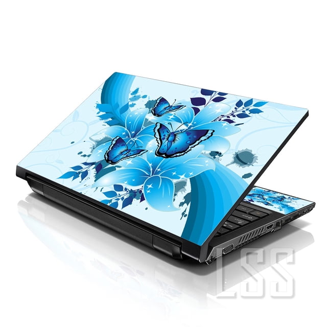 LSS Laptop Skin Sticker 17.3 Inches Sparkaling Blue Butterfly Pattern