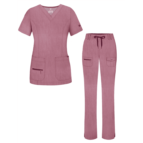 Adar Pro Heather Breakthrough Plus Scrub Set For Women - Enhanced V-Neck Top & Multi Pocket Pants
