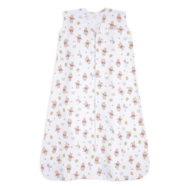 HALO® SleepSack®, Couverture Portable 100 % Coton, Winnie Rainbows, Grand, 1 Paquet, Couverture Portable Blanche Sans Manches Imprimée avec Disney Winnie l'Ourson, Piglet, honey pots et Rainbows, avec une Fermeture Éclair avant Qui s'Ouvre par le Bas pour des Changements de Couche Faciles, Fabriquée en Coton Respirant au design Spacieux et Sain pour un Sommeil Sécuritaire du Bébé.