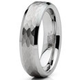 thumbnail image 2 of Mens Tungsten Ring Hammered Wedding Band Silvertone Comfort-fit 6MM, 2 of 3
