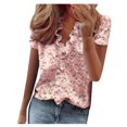 thumbnail image 1 of Femmes Été Volants V-Cou Manches Courtes Solide Imprimé Casual Robe T-Shirt Top T-Shirt pour Femmes, 1 of 2
