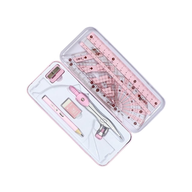 Math Geometry Kit 8Pcs Student nursing lpn college tools Supplies Protractor for Drawings pink