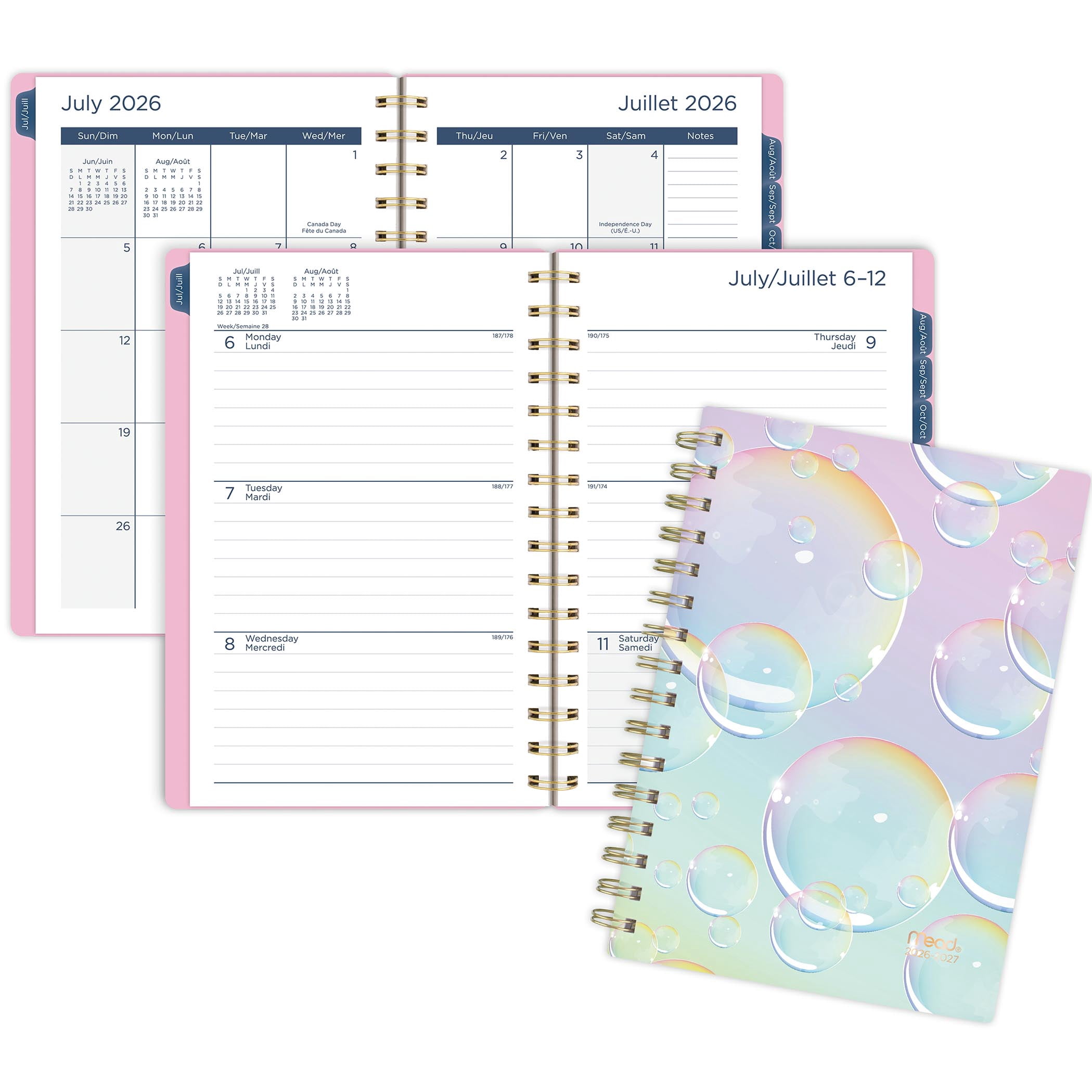 Agenda scolaire hebdomadaire et mensuel format petit Mead® Daydream Bubbles 12 mois 2026‑2027