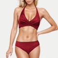 thumbnail image 2 of Jinhomg Womens High Waisted Bikini Set 2025 Trendy Twist Front Backless Halter Swimsuit Tops with Bottom 2 Piece Basic Solid Swimsuits Spring Saving Watermelon Red M, 2 of 7