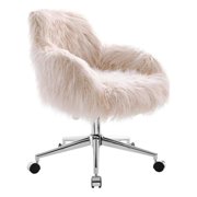Riverbay Furniture Transitional Faux Fur Fabric Swivel Office Chair in Pink