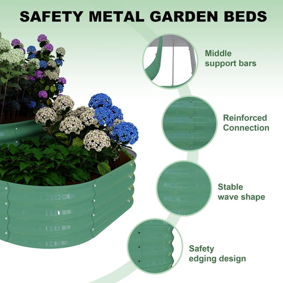 3-Tier Galvanized Steel Raised Garden Bed Kit – 61x42x12 in Modular Planter Box, Rust-Resistant, Easy Assembly, Safe Edges, Sturdy Outdoor Flower Pot for Vegetables, Herbs & Flowers, Green