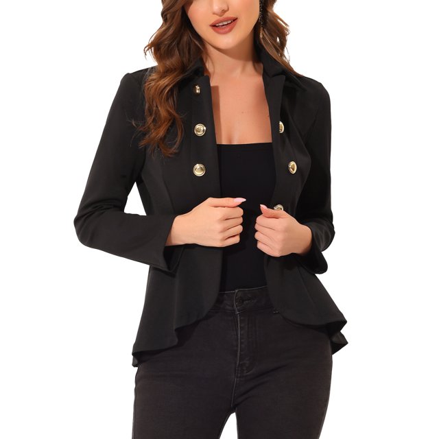 INSPIRE CHIC Blazer Gothique à Basque pour Femme à Col Rabattu, Ouvert à l'Avant, Ourlet Haut-Bas, S Noir