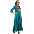 thumbnail image 2 of Bimba Robe Anarkali Classique Évasée en Coton Sarcelle avec Pompons et Foulard - 22, 2 of 6