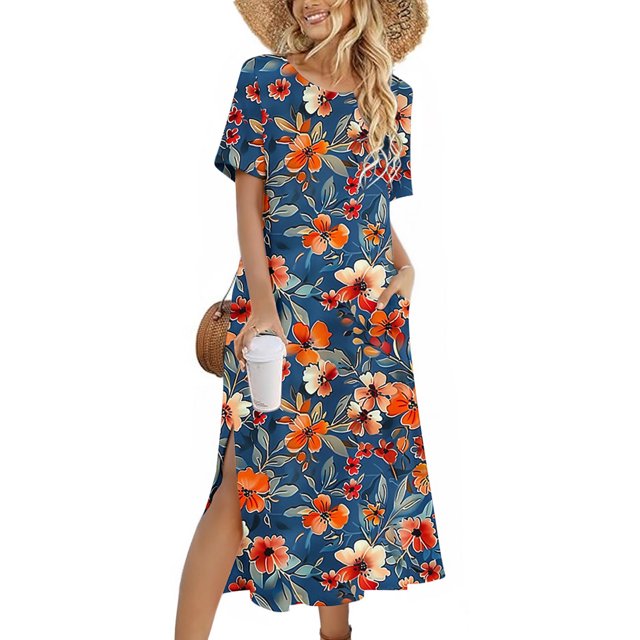 Ovzne Robes pour Femmes Robe pour Femme Robe Unie Ample Décontractée Mode Robe à Manches Longues Robe à Col à Manches Longues pour Femmes Robe pour Femmes à Manches Longues Imprimée Liquidation
