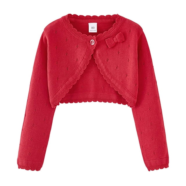 uublik Toddler Girls Jacket Kids Button Closure Sweaters Cropped Jacket Cover Up Tops Red, Size 2-9 Years