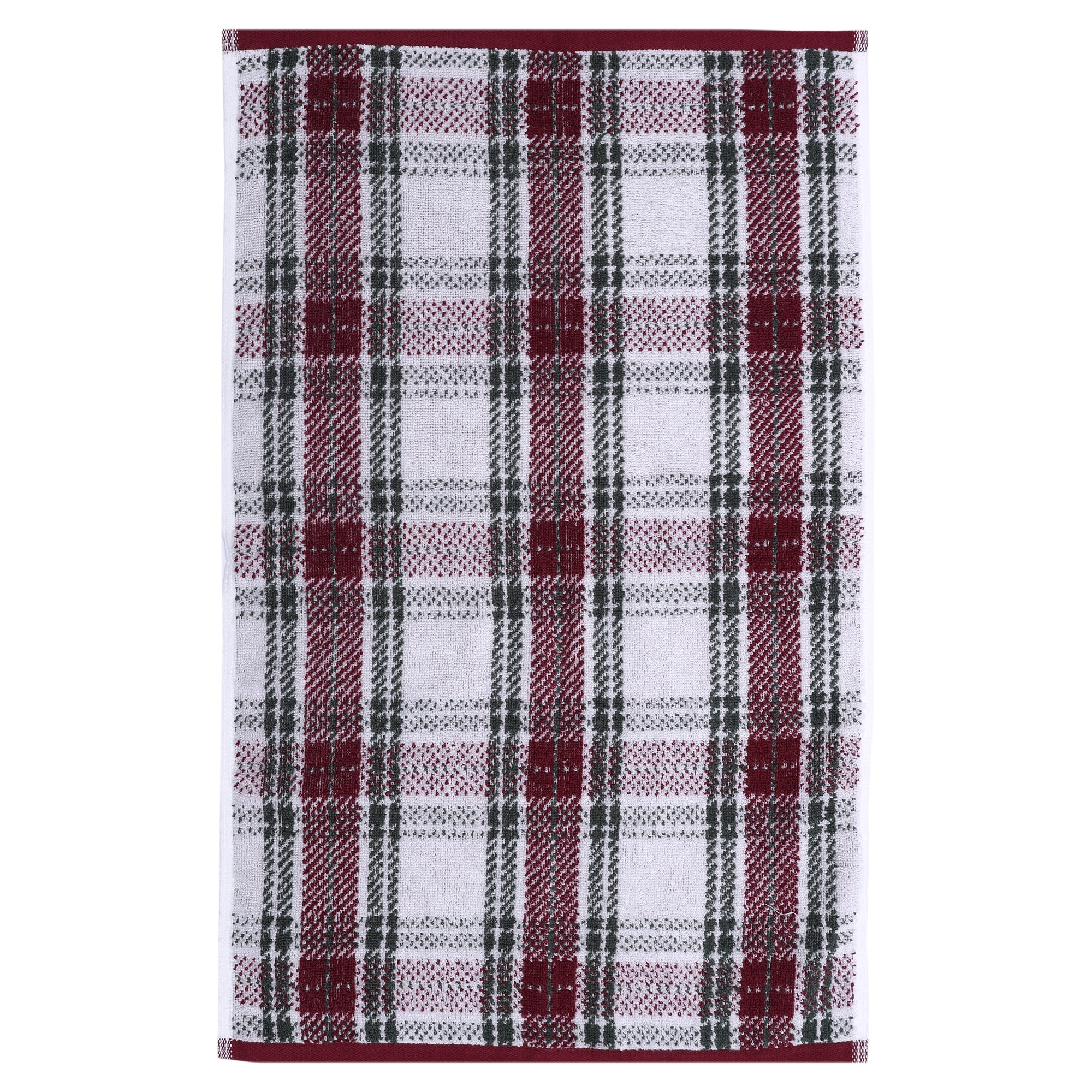 Holiday Time 100% Cotton Jacquard Hand Towels, Plaid Pattern, 2-Piece Set, 16 x 26 in