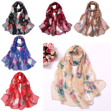 XZNGL Scarfs for Women Silk Scarfs for Women Fashion Women Roses Printing Long Soft Wrap Scarf Simulation Silk Shawl Scarves