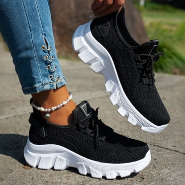 YOUYEDIAN Orthopedic Shoes for Women Arch Support Tennis Shoes Breathable Non Slip Slip on House Shoes Mesh Stretch Comfortable New Foam Shoes (Black)