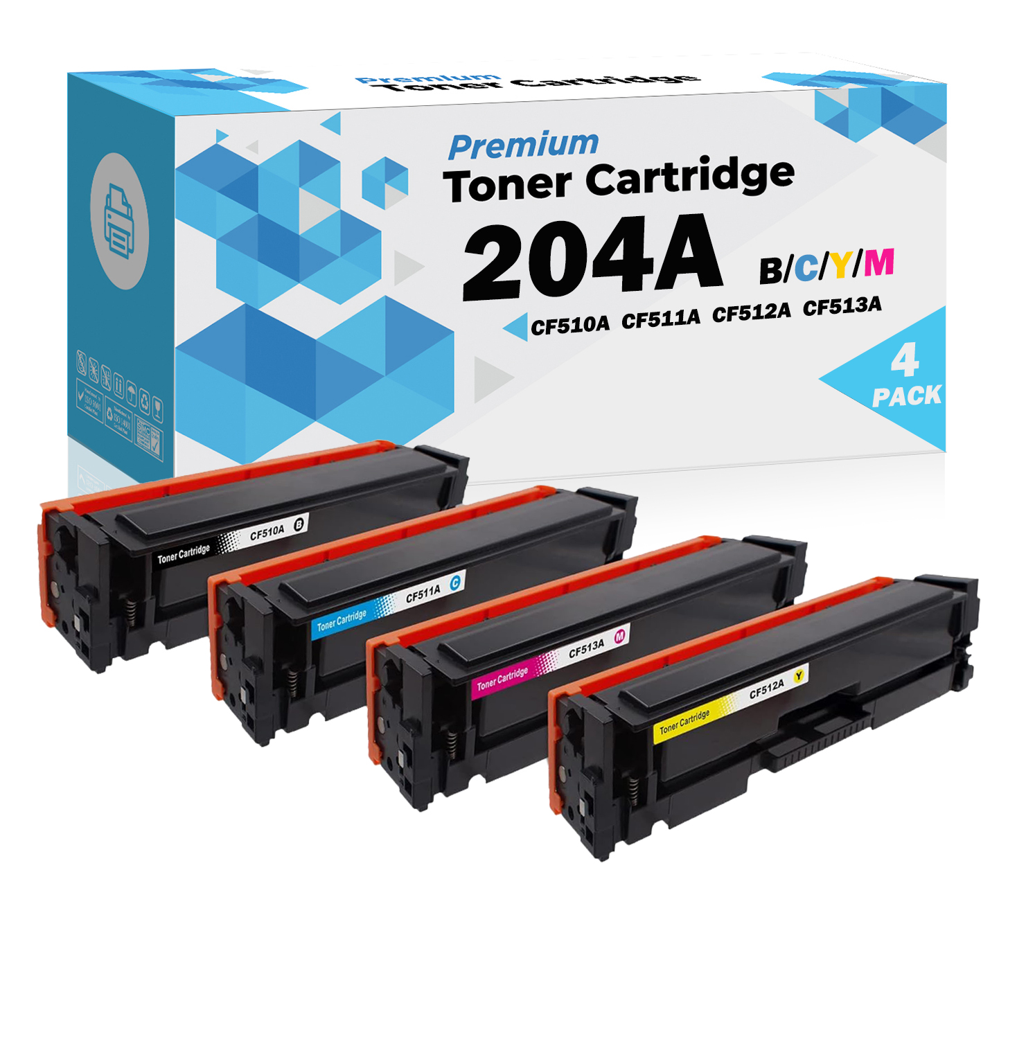 PrinterPro™ Compatible Replacement for HP 204A Toner Cartridges CF510A CF511A CF512A CF513A for HP Color Laserjet Pro MFP M180nw M154nw M180n M154a MFP M181fw Printer (1 Set)