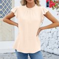 thumbnail image 2 of KIHOUT Nouveaux Hauts de Mode d'Été pour Femmes 2024, Mode Décontractée Dames Uni Manches Courtes Col Rond T-Shirt Plissé Blouse Beige TG, 2 of 6