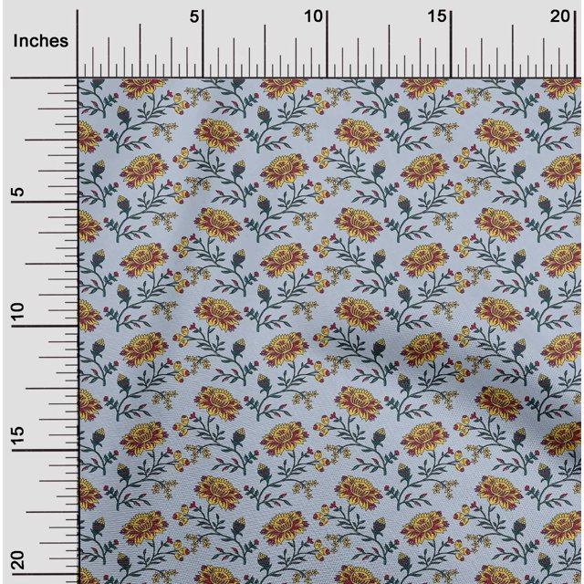 oneOone Georgette Viscose Fabric Leaves & Floral Block Fabric Prints By Yard 42 Inch Wide