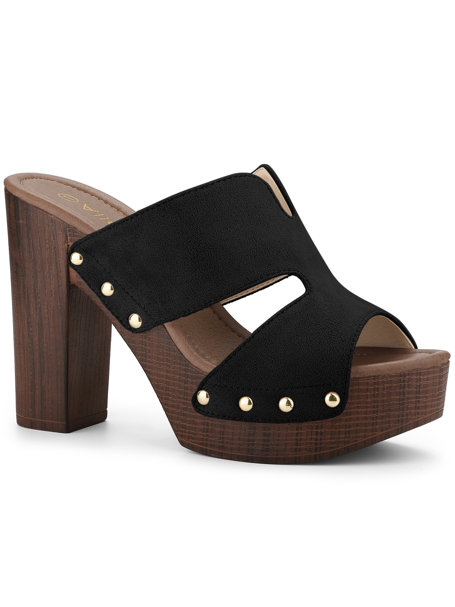 BLISSFUL STEP Women's Faux Suede Platform High Block Heel Slides Sandals Black 10