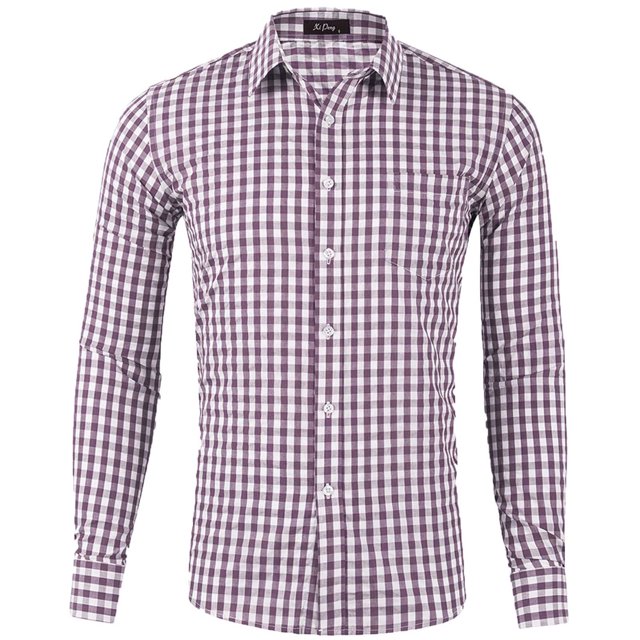 Pompotops Homme Automne Décontracté Coupe Ajustée Manches Longues Col Rabattu à Carreaux Haut Blouse Chemise en Solde