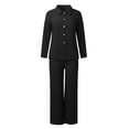 thumbnail image 4 of GDREDA Womens Cotton Linen Set 2 Piece Outfits Summer Button Down Shirt Wide Leg Pants Matching Sets Black,XXL, 4 of 5