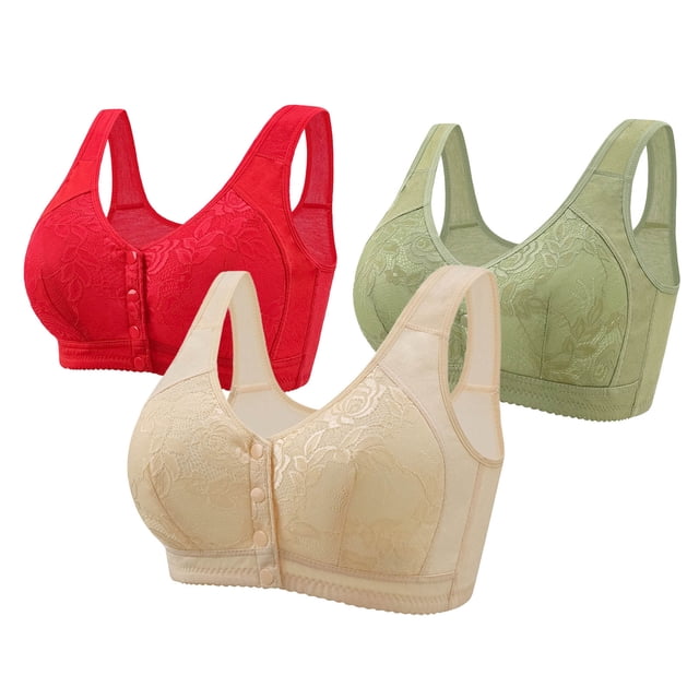 VEKDONE Woman's Embroidery Front Button Large Size Underwear Bra Without Steel Rim Red 40/90