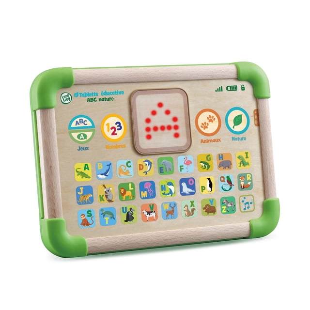 LeapFrog Touch & Learn Nature ABC Board - Version Française, 18+ Mois, Tablette Jouet Éducative en Bois avec Coins Verts Protecteurs, avec 26 Boutons Animaux et Lettres, un Écran central à DEL Affichant une Lettre Rouge a, et des Icônes pour Jeux, Chiffres, Animaux et Activités d'Apprentissage de la Nature.