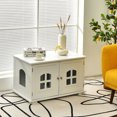 thumbnail image 2 of Gymax Large Wooden Cat Litter Box Enclosure Hidden Cat Washroom w/ Divider White, 2 of 10