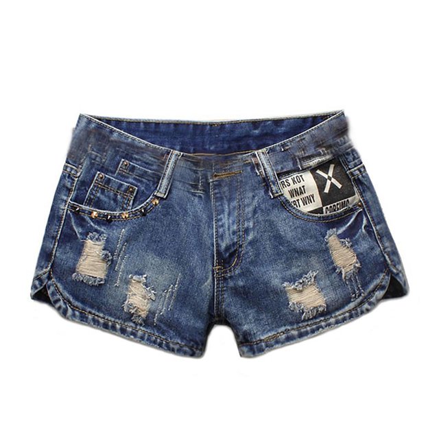 B91xZ Women's Mid Length Shorts Ripped Denim Destroyed Mid Rise Stretchy Bermuda Shorts Jeans,Blue XXL