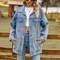 thumbnail image 1 of LOVZFMLL Vestes pour Femmes Mode Couleur Col à Revers Style Amincissant Manche Veste en Denim, 1 of 9