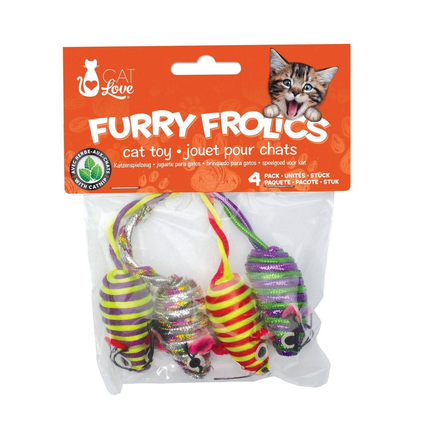 Cat Love Furry Frolics Jouet pour Chats à Rayures Pailletées Souris à l'Herbe à Chat