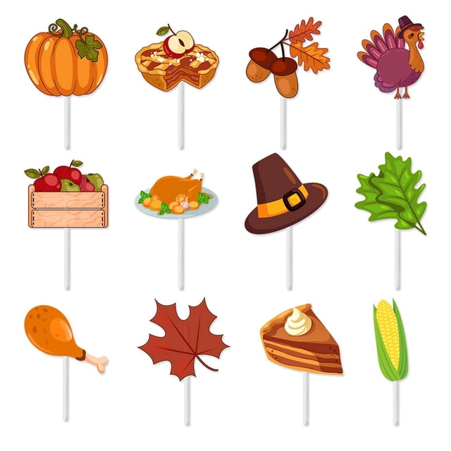 Thanksgiving Cake Inserts Fall Pumpkin Maple Leaf Turkey Themed Cupcake Topper Picks for Autumn Desserts