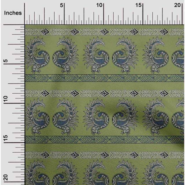 oneOone Cotton Flex Fabric Peacock Block Printed Craft Fabric BTY 40 Inch Wide