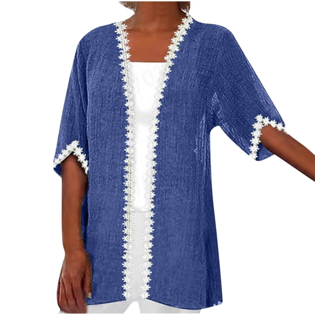 Timegard Womens Cardigan Plus Size Lace 1/2 Sleeve Open Front Tops Blouses Fall Lightweight Comfy Jacket