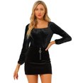 thumbnail image 1 of INSPIRE CHIC Blouse Haut à Encolure Carrée en Velours à Manches Longues pour Femme, 1 of 6