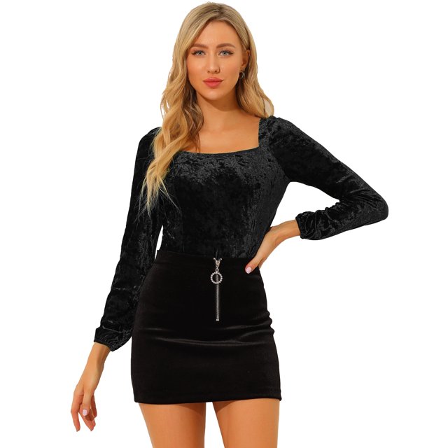 INSPIRE CHIC Blouse Haut à Encolure Carrée en Velours à Manches Longues pour Femme