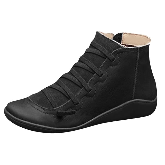 Kcodviy Bottes Compensées Décontractées en Cuir à Lacets pour Femmes Bottines Bottes pour Femmes Chaussures Bottes Extensibles sur le Côté pour Femmes Bout Plat Bottes à Fermeture Éclair Bottes d'Automne pour Femmes Bottes Rétro pour Femmes