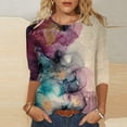 thumbnail image 2 of FAIWAD Femmes Bloc de Couleur 3/4 Chemises Col Rond Blouses Décontractées Élégantes Grande Taille Tunique de Sortie, 2 of 5