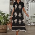 thumbnail image 1 of Ovzne Robes pour Femmes Robe d'Été Mode Robe d'Été Décontractée pour Femmes Col en V Manches Courtes Imprimé Boutons Robes de Plage Boho Robe en Dentelle Robes de Vacances Robe à Manches Courtes Imprimée Liquidation, 1 of 6