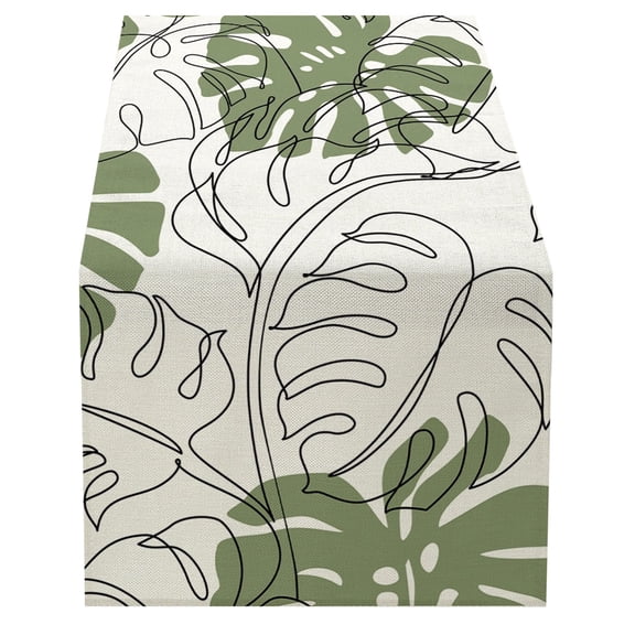 Piwivd Summer Leaves Print Linen Table Cloth Set, Fresh Green Series with Peach Napkins for Dining Table, Dresser Cover, Easter, and Spring Home Decor