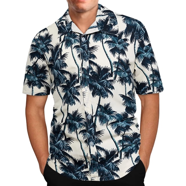 Pompotops Chemise à Manches Courtes à Col à Revers à Imprimé Hawaïen pour Homme en Solde