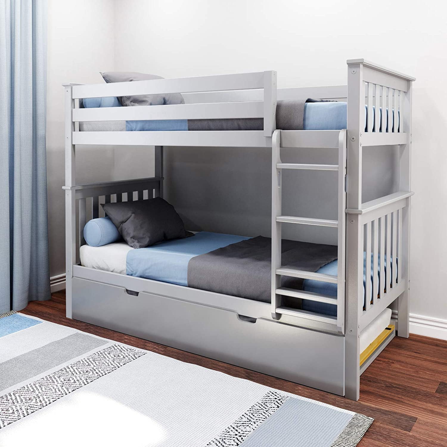 BEDSMART Lits Superposés Simple sur Simple en Bois Massif avec Tiroir-Lit / Gris