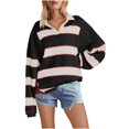 thumbnail image 2 of WEAIXIMIUNG Sweat à Capuche pour Femmes, Mode Graphique, Imprimé Rayé, Col à Revers, Bouton, Manches Longues, T-Shirt, 2 of 4