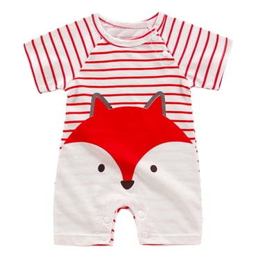 matoen Newborn Toddler Baby Girls Boys Bodysuit Summer Round Neck Cartoon Print Romper Short Sleeve Button One-piece Jumpsuit
