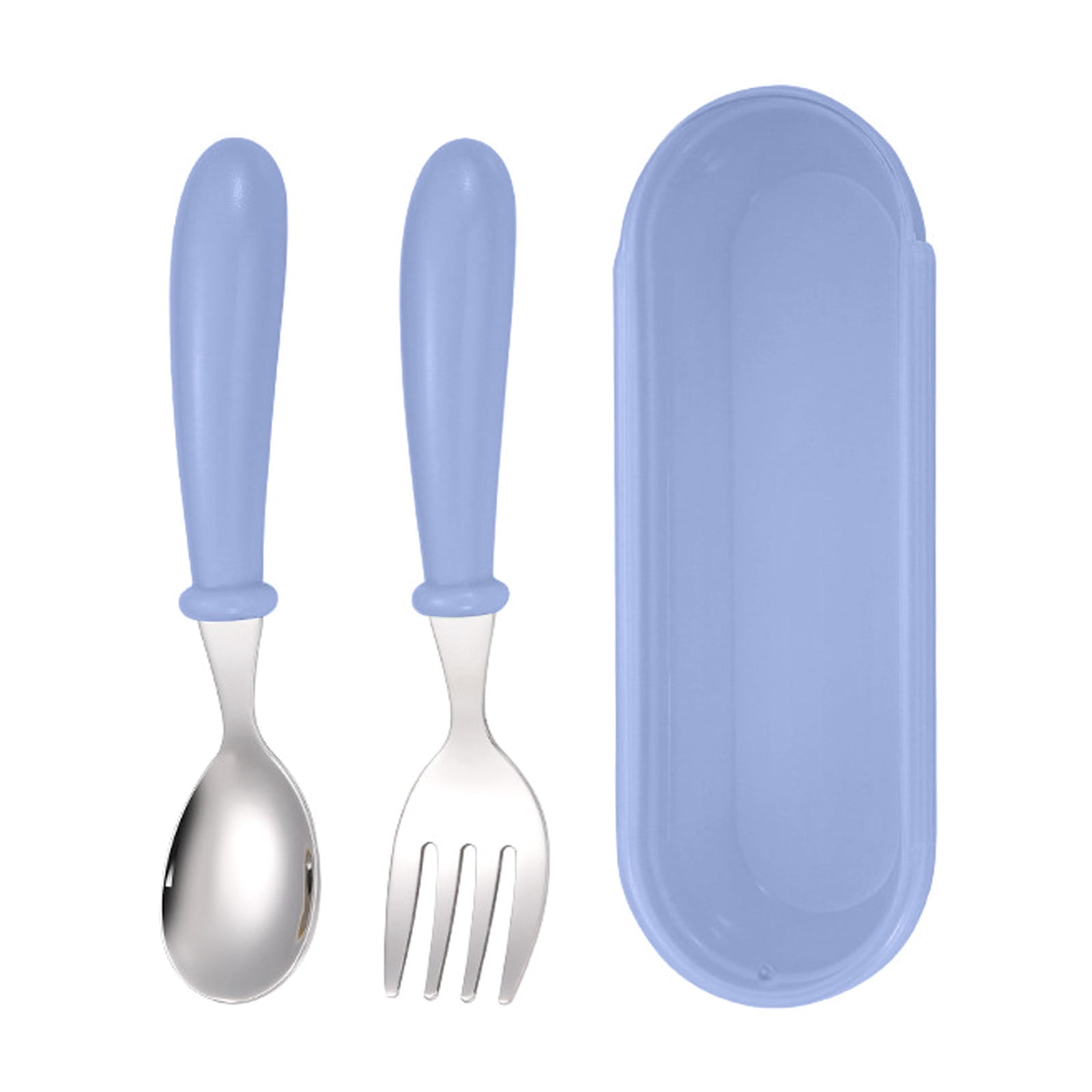 Binwennn 2pcs Stainless Steel Baby Tableware Set Portable Baby Spoon And Fork Set With Storage Cute Baby Cutlery Set Self Feeding Learning Dishwasher Baby For Chil Table Mats Dinner Place Mats for 4