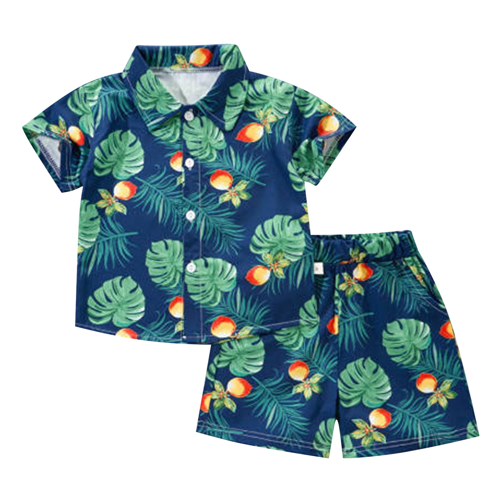 Hiiyo Infant Boys Hawaii Outfits Tropical Print Short Sleeve Beach Button Shirt Shorts Set