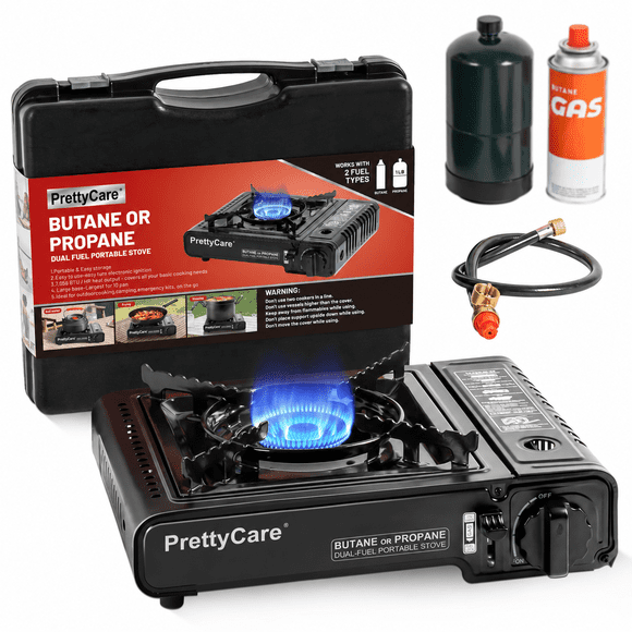 PrettyCare Dual Fuel Portable Camping Stove, Propane & Butane Gas Stove with Carrying Case for Emergencies, Outdoor BBQ